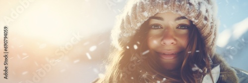 Winter Glow on Smiling Woman's Face