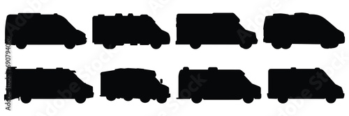 Car delivery caego silhouettes set, large pack of vector silhouette design, isolated white background