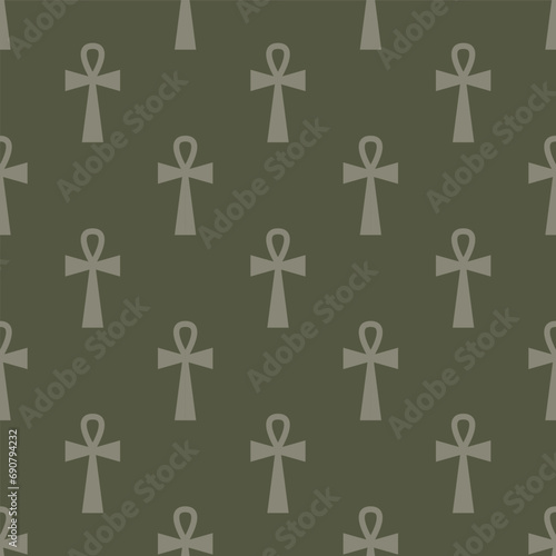 Egyptian ankh symbol seamless pattern. Vector illustration.