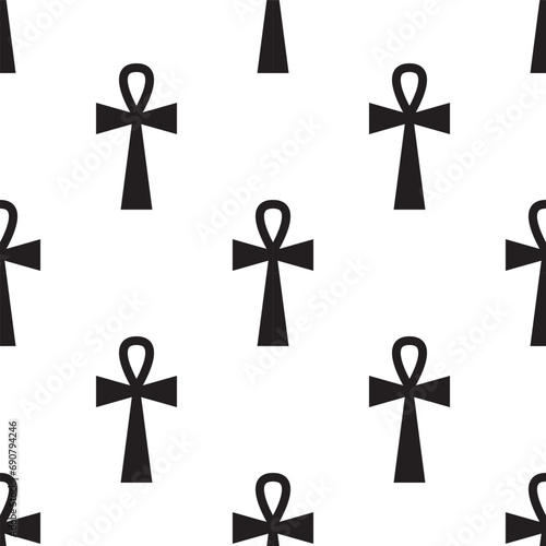 Egyptian ankh symbol seamless pattern. Vector illustration.