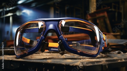 In an industrial scene, a range of protective eyewear is arranged, each pair designed for optimal comfort and visual clarity