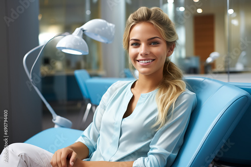 beautiful young woman in a beauty salon sitting on a chair for treatments. beauty procedure concept