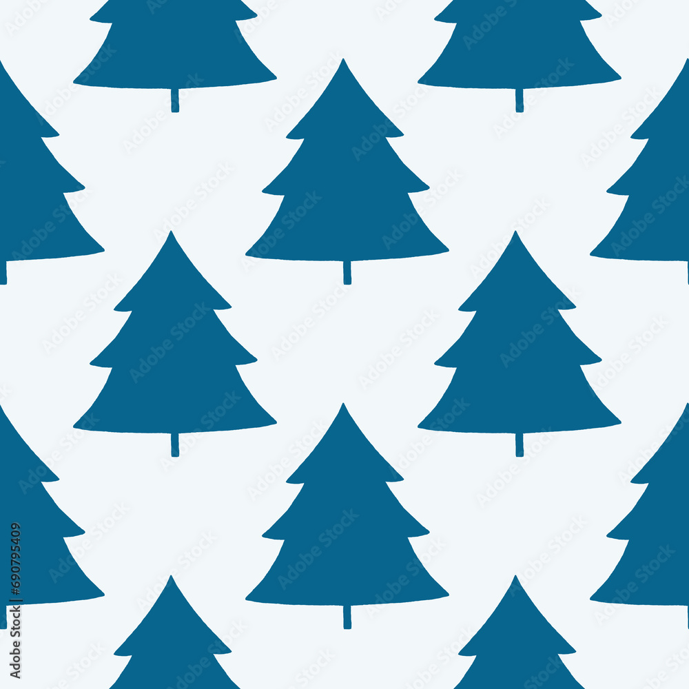 Obraz premium Christmas background with green trees on a white background. Seamless pattern.For textiles, gift wrapping.