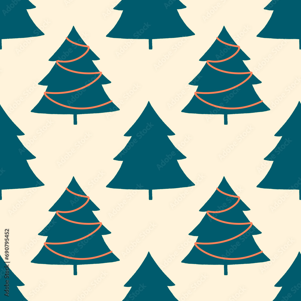 Christmas background with green trees on a white background. Seamless pattern.For textiles, gift wrapping. Christmas background with green trees on a white background. Seamless pattern.For textiles, gift wrapping.