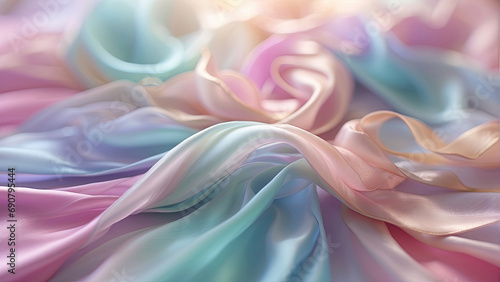 background of pink and purple transparent satin fabric folded into sinuous curves photo