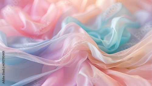 background of pink and purple transparent satin fabric folded into sinuous curves