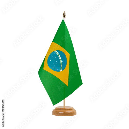 Brazil Flag, small wooden brazilian table flag, isolated, alpha channel transparency, png