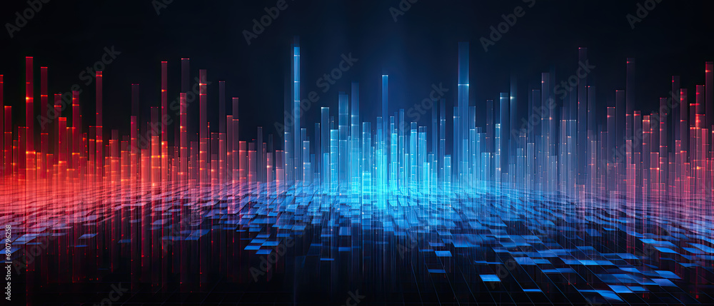 Ups and downs in high tech data energy grids with red and blue graphic Ups and downs in high tech data energy grids with red and blue graphic