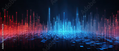 Ups and downs in high tech data energy grids with red and blue graphic