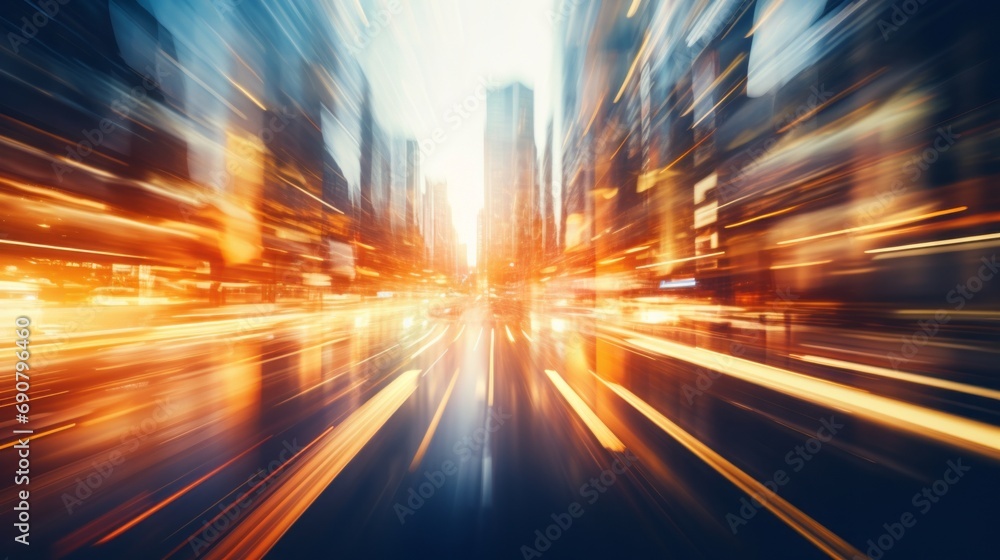 Urban Symphony in Motion. Abstract Defocused Cityscape Capturing the Pulse of Rush Hour Speed