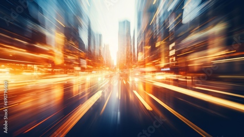 Urban Symphony in Motion. Abstract Defocused Cityscape Capturing the Pulse of Rush Hour Speed © David