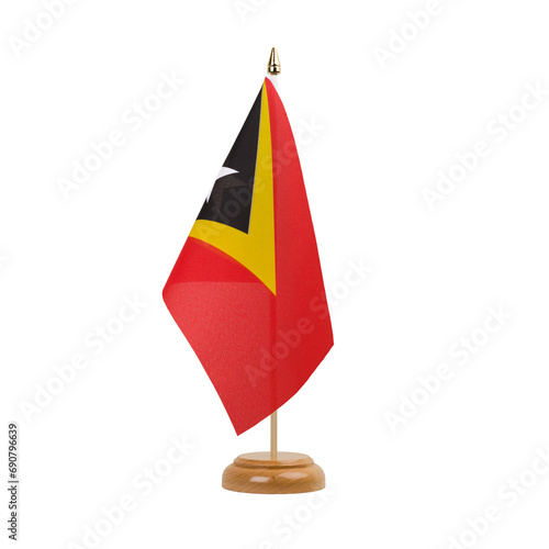 East Timor Flag, small wooden timorese table flag, isolated, alpha channel transparency, png photo