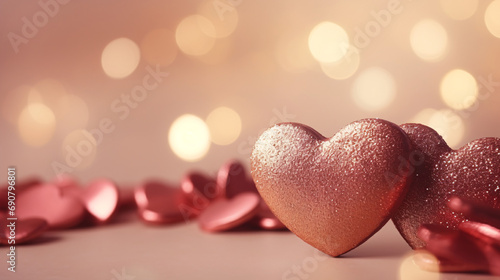 Pink hearts with a blurred background