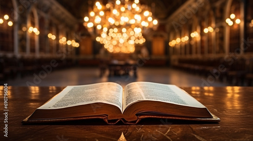 An old opened book on a table