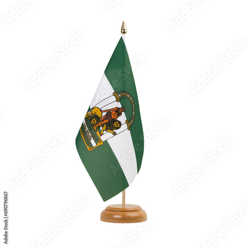 Andalusia Flag, small wooden andalusian table flag, isolated, alpha channel transparency, png