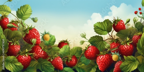 Illustration portraying the organic freshness of strawberries in a lively field. photo