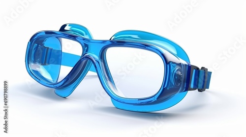 Blue swim goggles isolated on white. Beach object