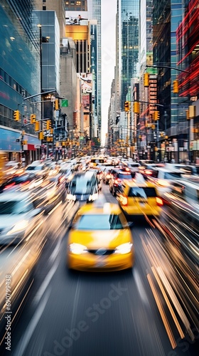 City Pulse in Motion: Dynamic Urban Flow with Cars in Motion Blur Amid Downtown Bustle © David