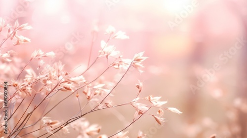Generative AI image of a pink branch of flowers with a light background, in the style of Japanese-inspired imagery