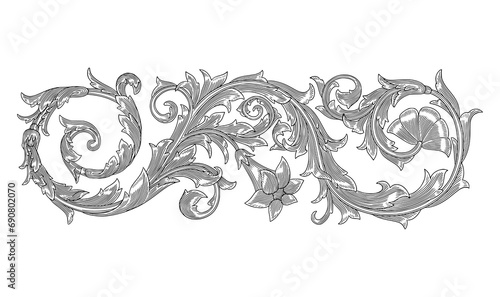  Vintage baroque floral ornament frame, leaf scroll engraved illustra