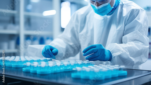 A Molecular Technologist preparing genetic testing materials, Molecular Technologist, blurred background, with copy space