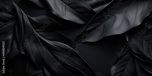 Textures of abstract black leaves for tropical leaf background. Flat lay, dark nature concept, tropical leaf, digital ai 