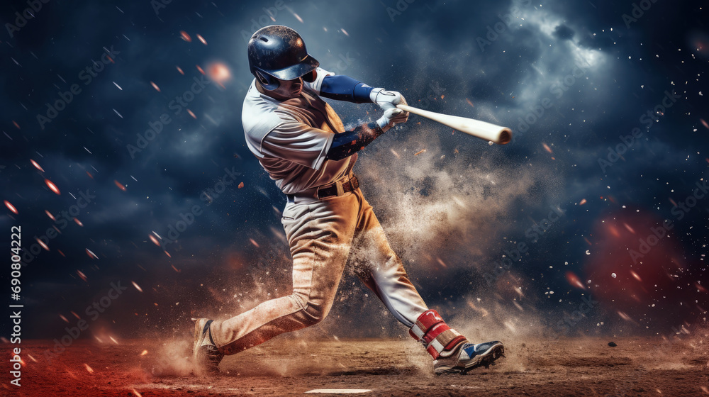 Fototapeta premium Baseball player hitting ball