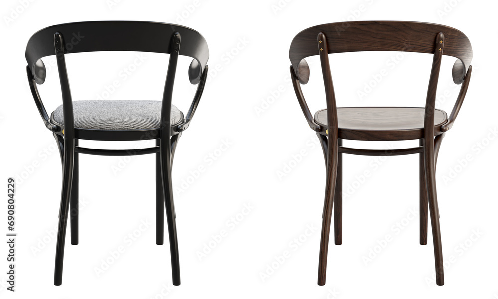 Midcentury steam-bent wooden chair with backrest. 3d render Midcentury steam-bent wooden chair with backrest. 3d render