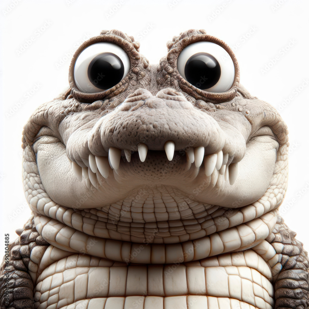 Closeup Funny Portrait of surprised crocodile with Huge Eyes on solid white background, wide angle shot. ai generative Closeup Funny Portrait of surprised crocodile with Huge Eyes on solid white background, wide angle shot. ai generative