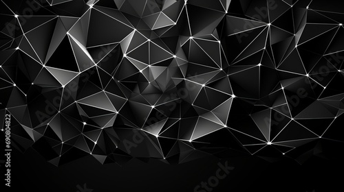 Black white abstract background. Geometric shape. Lines, triangles. 3d effect. Light, glow, shadow. Gradient. Dark grey, silver. Modern, futuristic. Design concept. Wallpaper concept. Abstract concept