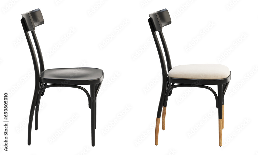 Midcentury steam-bent wooden chair with backrest. 3d render Midcentury steam-bent wooden chair with backrest. 3d render
