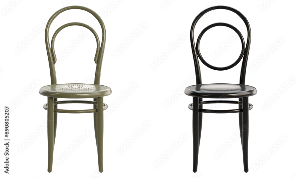 Midcentury steam-bent black and green wooden chair with backrest. 3d render Midcentury steam-bent black and green wooden chair with backrest. 3d render