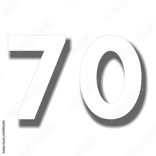3d number 70 seventy on transparent background for design elements photo