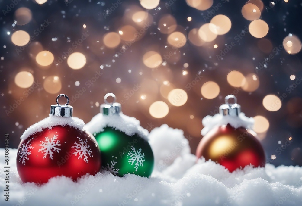 Merry Christmas - Baubles On Snow With Fir Branches Merry Christmas - Baubles On Snow With Fir Branches
