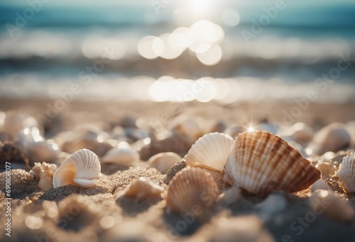 Seashells on seashore - beach holiday background © ArtisticLens