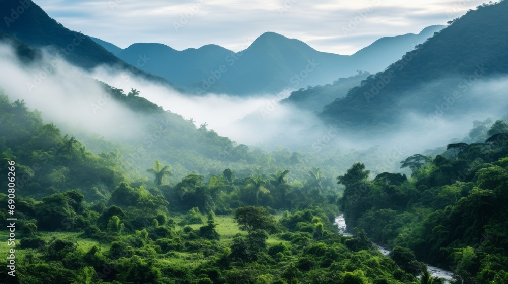 Foggy landscape in the jungle. Fog and cloud mountain tropic valley landscape Foggy landscape in the jungle. Fog and cloud mountain tropic valley landscape