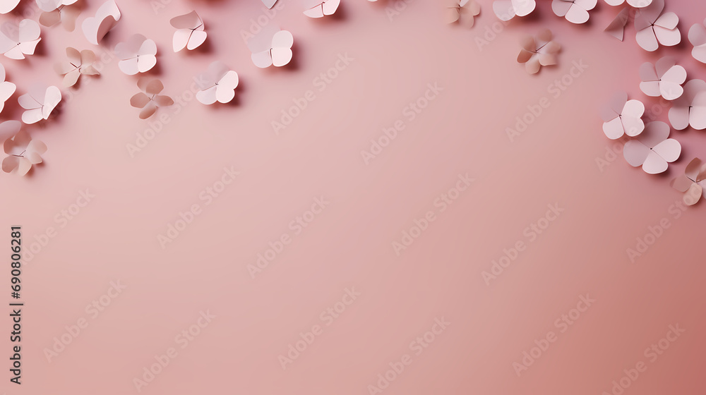 pink paper petals on a pink background with copy space.