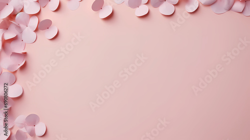 pink paper petals on a pink background with copy space.
