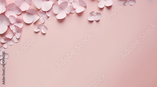 pink paper petals on a pink background with copy space. © Derby
