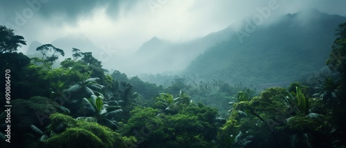 Foggy landscape in the jungle. Fog and cloud mountain tropic valley landscape © David