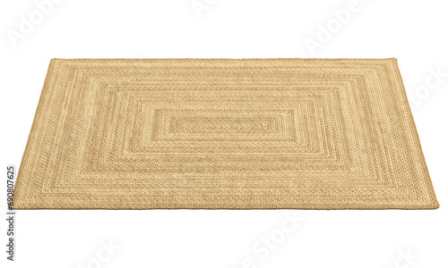 Natural braided rectangular jute rug. 3d render