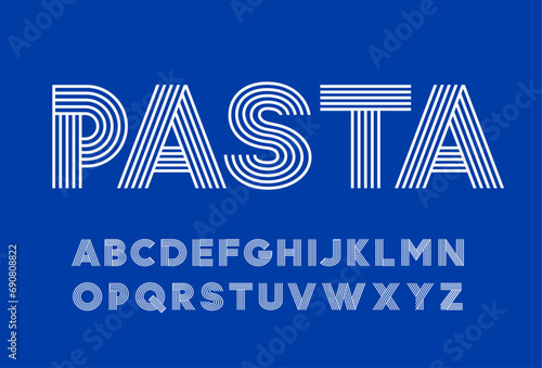 An alphabet of parallel lines. Capital letters. Suitable for advertising spaghetti, pasta