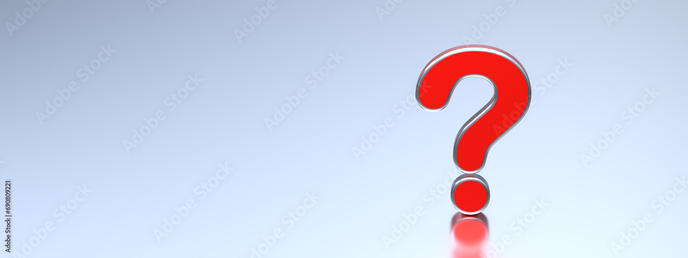 Red question mark on white background with empty copy space on left side, FAQ Concept. 3D Rendering Red question mark on white background with empty copy space on left side, FAQ Concept. 3D Rendering