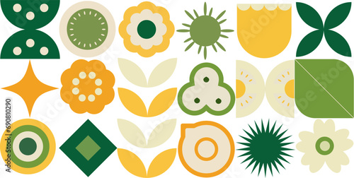 Geometric natural pattern. Abstract simple shape fruit plant leaves, minimal botanical eco farming concept. Vector banner EPS 10 Bauhaus
