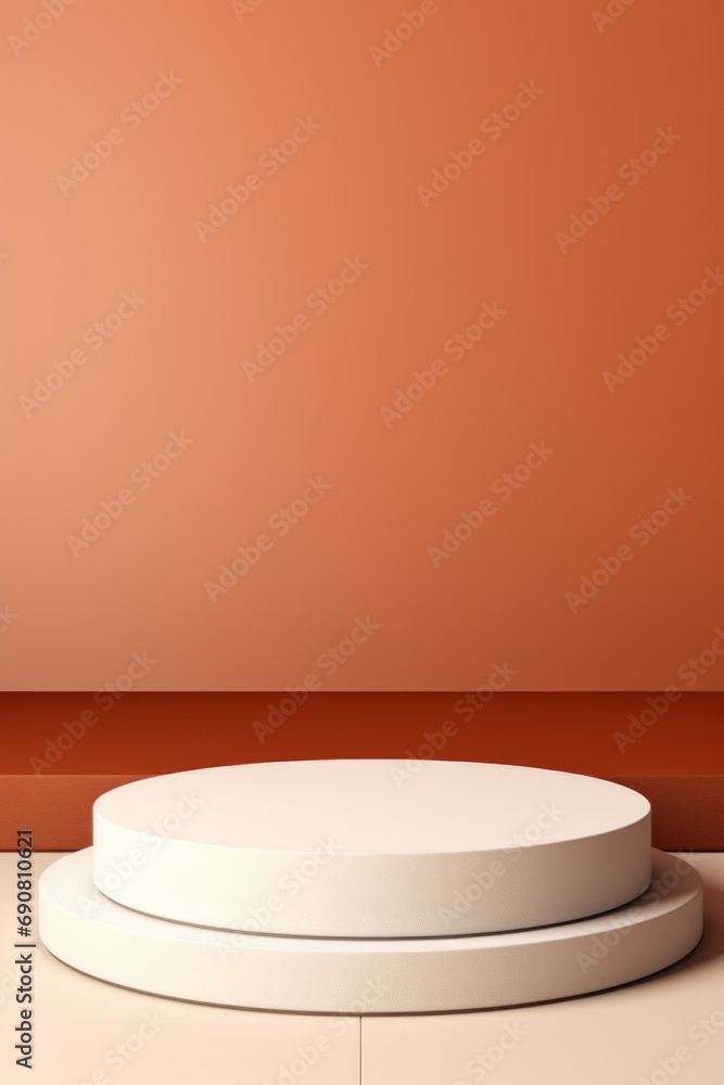 An empty white platform in a room with an orange wall An empty white platform in a room with an orange wall