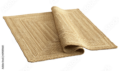 Natural braided square jute rug. 3d render