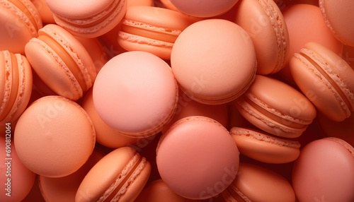 A pile of macarons sitting on top of each other.  peach fuzz  color of the year  2024  photo
