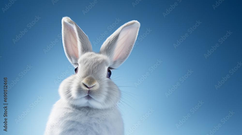 Obraz premium white easter bunny rabbit on blue background