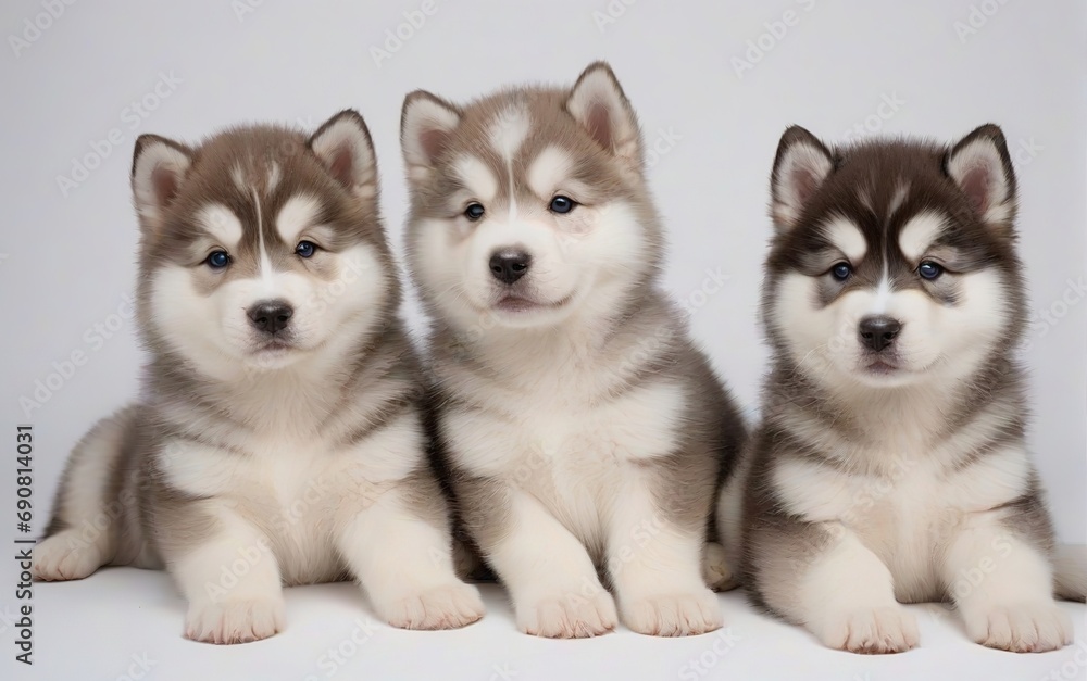 Cachorros de raza husky siberiano sobre fondo blanco 