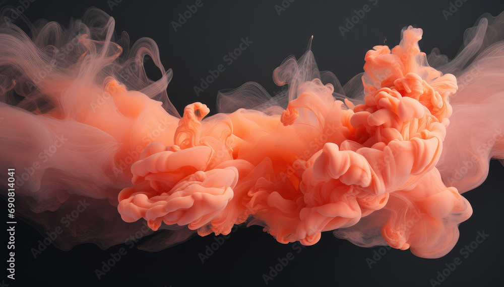 peachy  pastel colored  liquid  like smoke in motion , dark  gradient background, peach fuzz color of the year 2024  - obrazy, fototapety, plakaty 